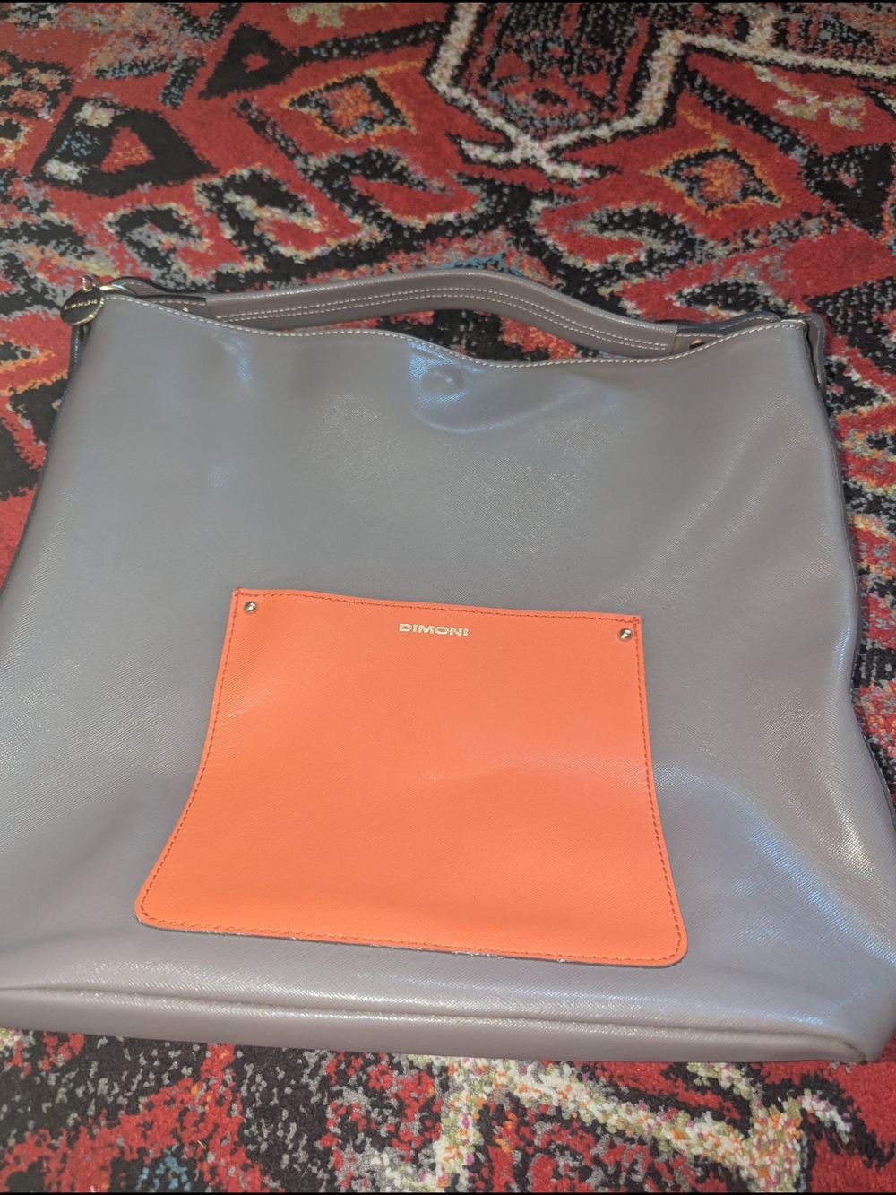 DIMONI Gray Shoulder Bag with Orange Front Pocket